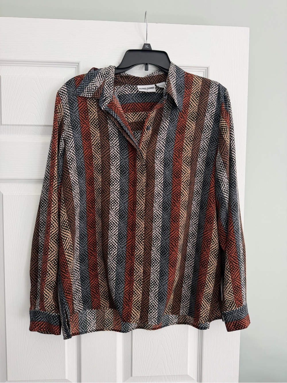 Alfred Dunner Striped Button-Down Shirt - Rust, Brown, Gray, Cream